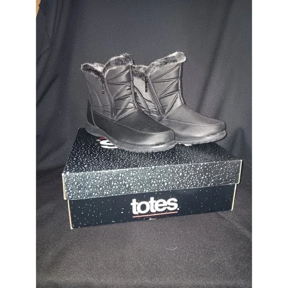 totes Shoes Totes Womens Dalia Black Zip Up Winter Snow Boots